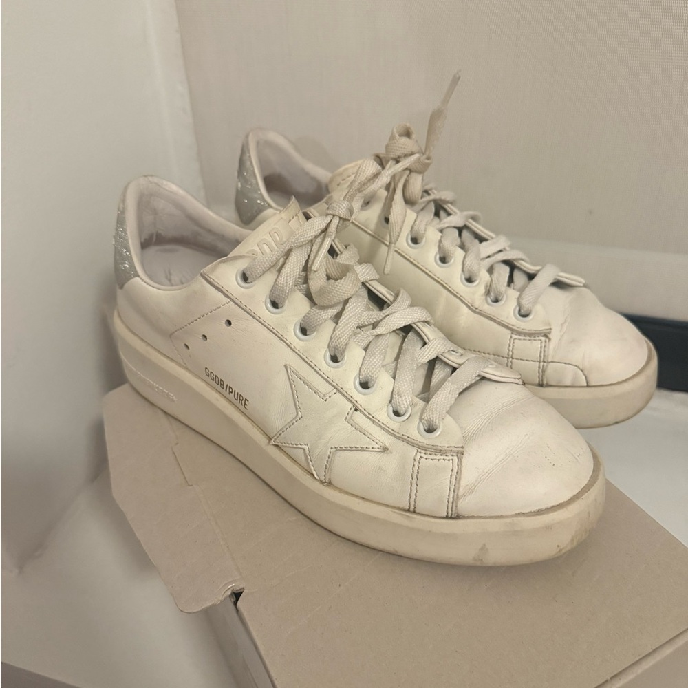 Golden Goose Cream Sneakers with Silver Details - Pure Star